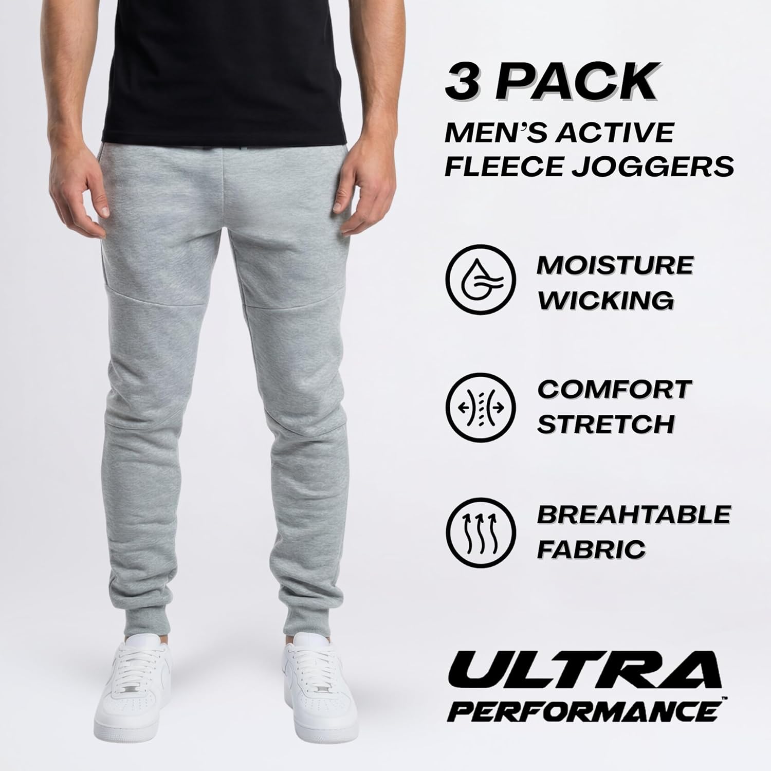 Skiennix Ultra Performance Fleece Joggers for Men - Comfortable Sweatpants with Zipper Pockets | 3 Pack