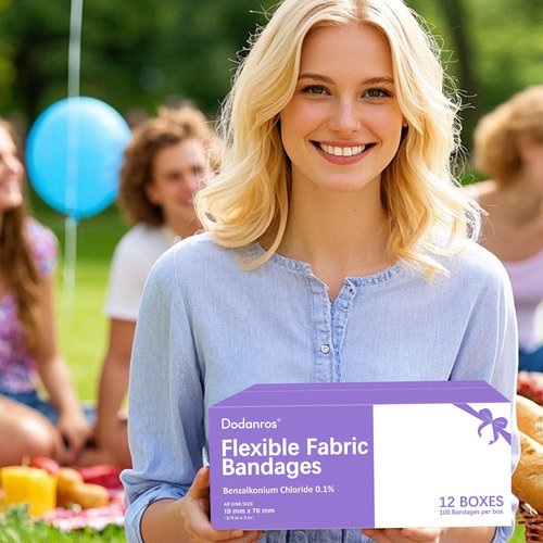 Dodanros Bulk Case of 1200 PCS Flexible Fabric Bandages, 3/4" x 3",Individual 12 Box Packaging,Include 0.1%Benzalkonium,Sterile, Breathable | Use for School, Hospital, Businesses, and First Aid Kits.