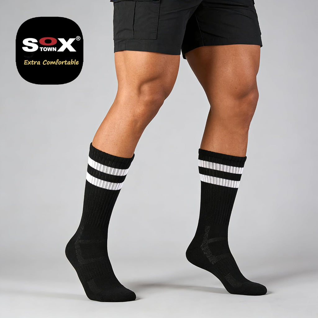 SOX TOWN Unisex Cushioned Crew Athletic Socks - Moisture-Wicking, Breathable Comfort for Men & Women