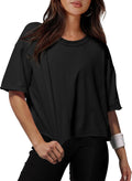 XIEERDUO Cotton T-Shirts for Women - Oversized Drop Shoulder Round Neck Crop Tops | Stylish Workout Tees