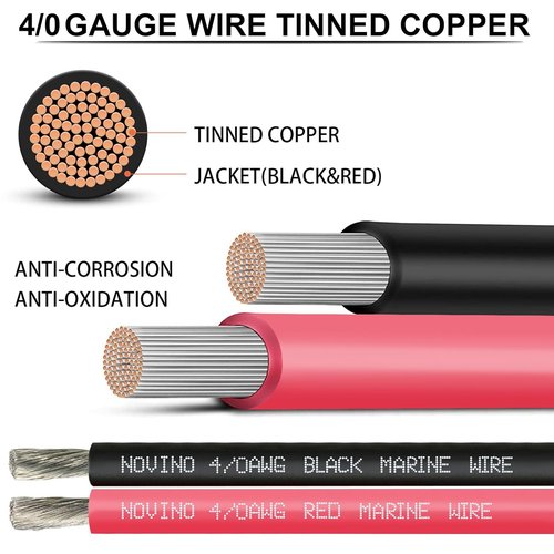 Marine Wire 4/0 AWG - Premium Marine Grade Tinned Copper Cable | 25FT Red & 25FT Black for Boats & RVs
