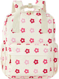 Skiennix Mini Corduroy Toddler Backpack - Lightweight Floral Beige Bookbag for Preschool Kids 13" H