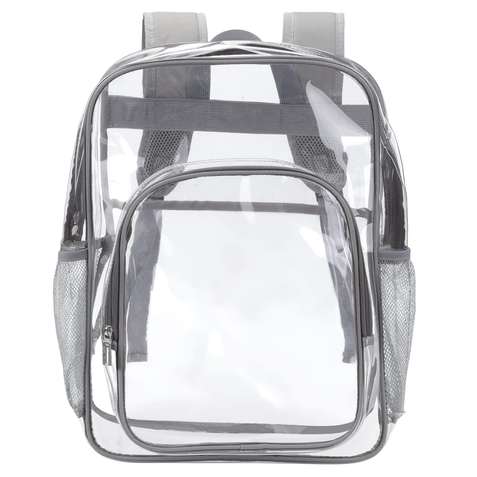 Nausear Clear Backpack School Bag Stadium Approved Heavy Duty Large PVC Laptop Transparent Backpack See Through Backpack for Sports, Work, Stadium, Security, Travel, College - H18''xW14''xD8“ - Grey