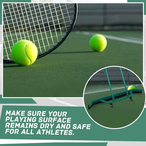 Leyndo Sport Tennis Court Squeegee 55.1x9.5x46.5 Inches Floor Squeegee Heavy Duty with Handle Aluminium Alloy, Green Wheel Commercial Water Remover Professional Accessories Squeegee Broom