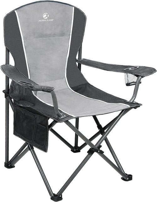 ALPHA CAMP Oversized Camping Chair - Heavy Duty Steel Frame, Supports 350 LBS, Portable with Cup Holder & Padded Arms