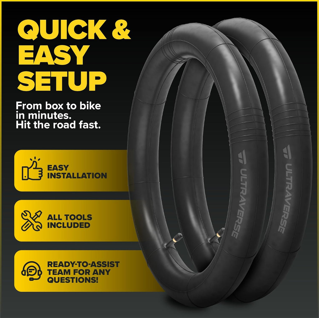 Ultraverse Bike Inner Tubes - Durable Butyl Rubber 26 x 1.75, 1.95, 2.10, 2.125 - Schrader Valve - Set of 2