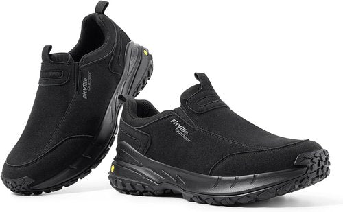 FitVille Wide Slip-On Shoes for Men - Comfortable Hiking & Walking Loafers with Arch Support | Slip Resistant | Wide Toe Box