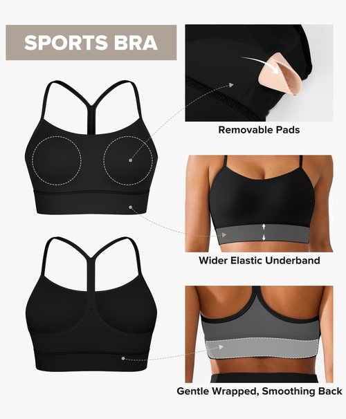 BRXL Y Back Sports Bras for Women Padded Racerback Low Impact Soft Thin Strap Workout Yoga Gym Casual Black M