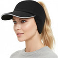 AYAMAYA Winter Running Hats for Women, Reflective Fleece Ponytail Hat with Drop Down Ear Flap for Running Hiking Black