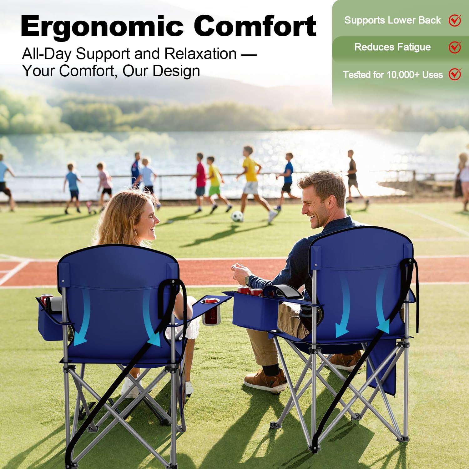 VTOY Folding Camping Chair - Durable 600D Oxford Fabric with Cooler Pouch & Cup Holder | Portable Outdoor Seating