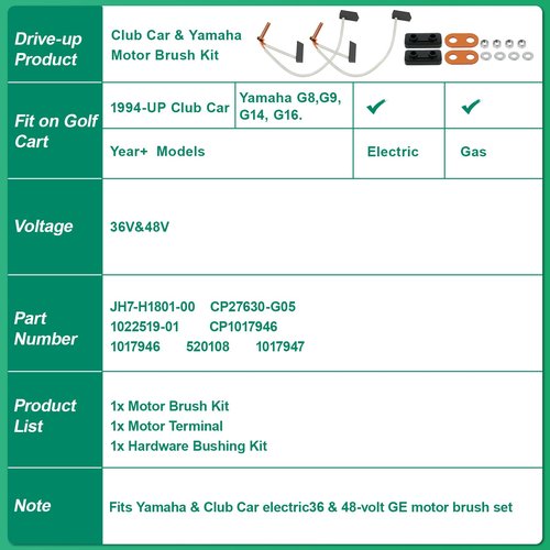 OXTOUF Club Car Golf Cart 36V & 48V 1994-up Club Car and Yamaha G8 G9 G14 G16 GE Motor Brush Kit, OEM 1017946 1017947 Replacement (Set of 2)