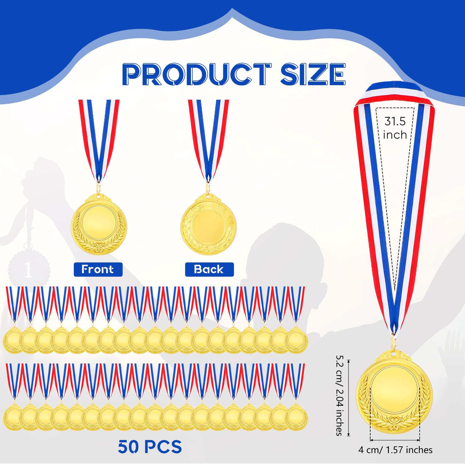 Kigeli 50 Pcs Blank Award Medals with Neck Ribbons Design Your Own Medals Kit Participation Trophy Metal Winner Award Prize for Adults Sports (Gold)