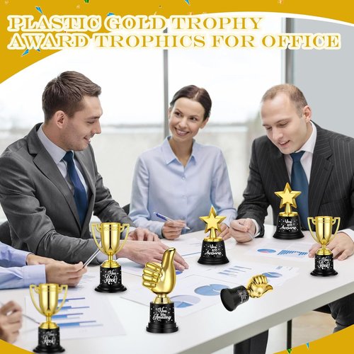Lenwen Gold Trophy Awards - 36 Pack Mini Thumbs Up Trophies for Students | Perfect for Sports & Classroom
