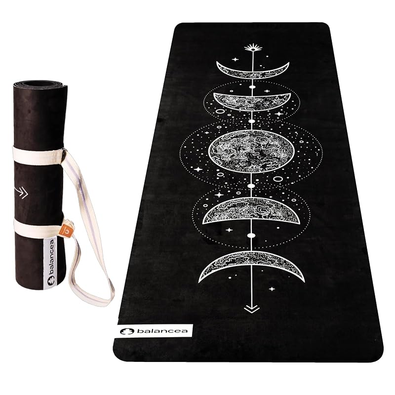 Balancea 5mm Yoga Mat with Strap - Non-Slip Suede Top, Eco-Friendly TPE Base, 72 x 24 in (Black)