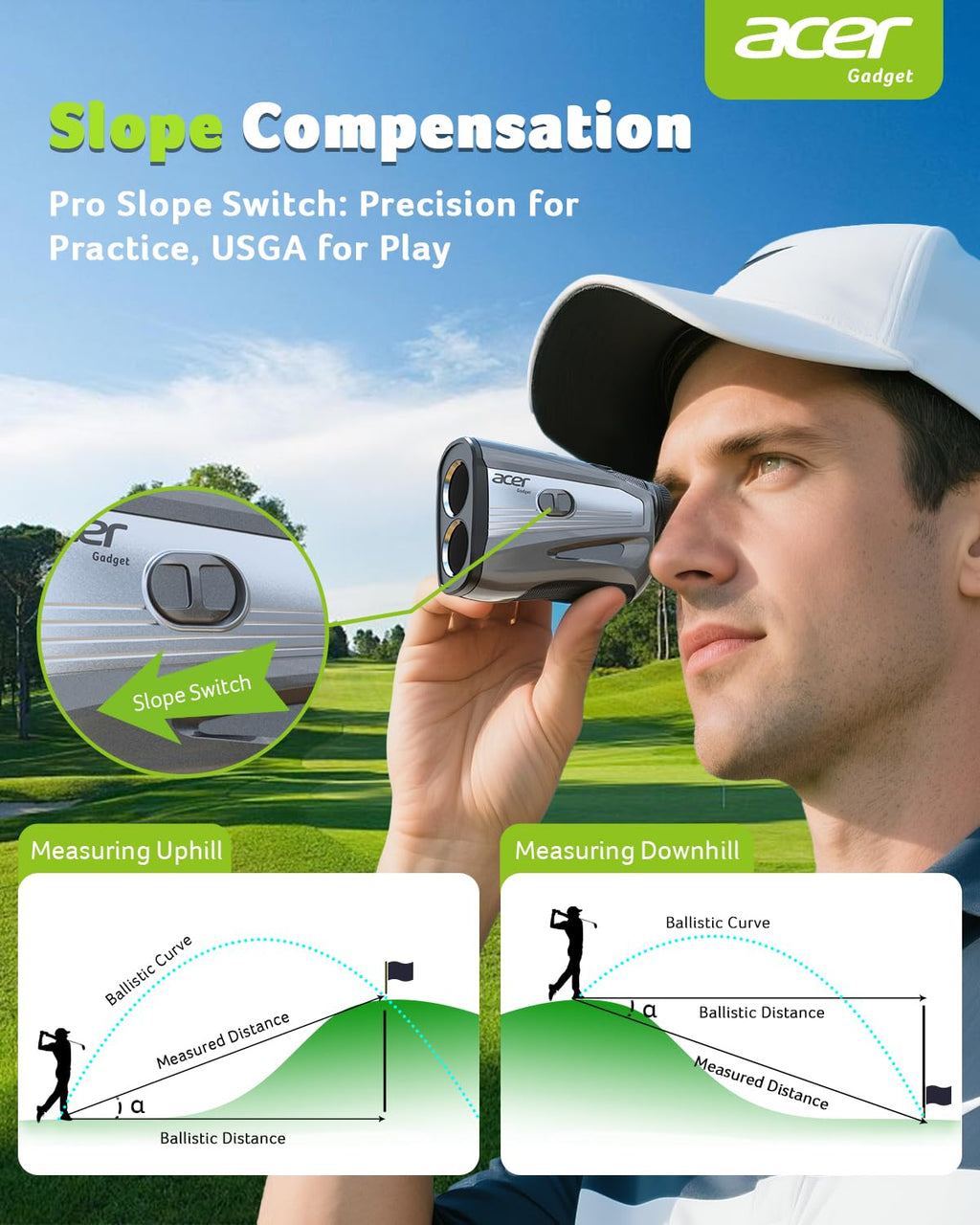 Acer Golf Rangefinder with Slope - 1200 Yards Laser Range Finder for Hunting, 6X Magnification Rangefinders Golf with Flag Pole Locking Vibration, Rechargeable Magnetic Golfing Gift for Men