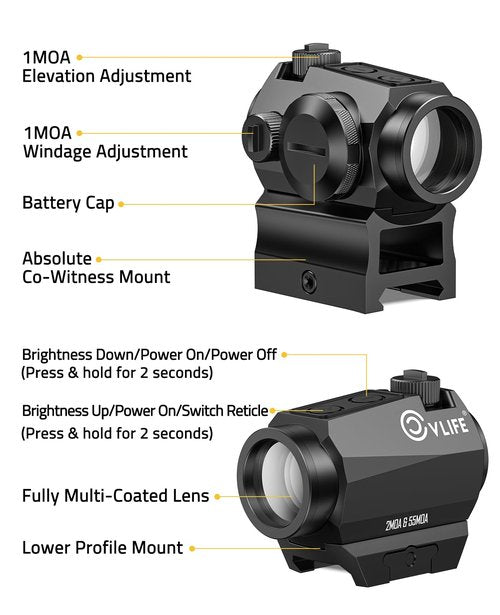 CVLIFE Multiple Reticle 2 MOA Green Dot & 55 MOA Circle, Motion Awake Green Dot Sight 50,000H Battery Life, 1x20mm Optics Scope Sight with Absolute Co-Witness Riser and Low Mount for 21mm Picatinny
