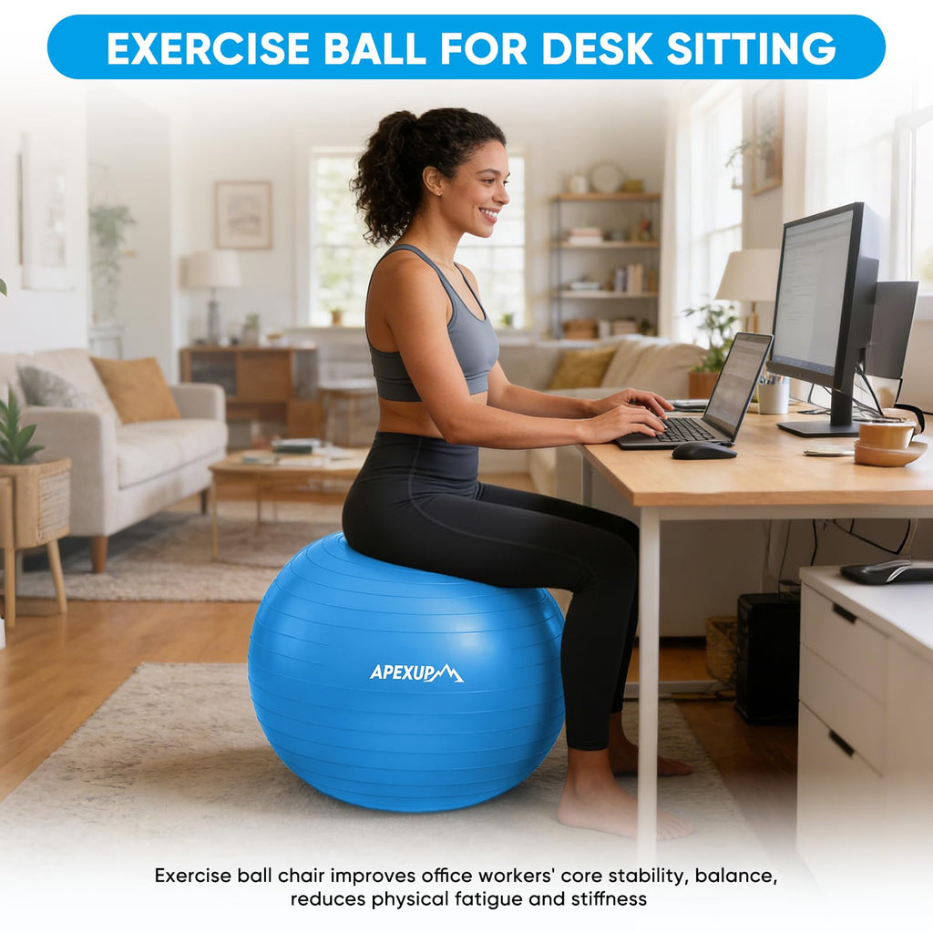 APEXUP Yoga Ball, 660 lbs Anti-Burst Exercise Ball with Pump, 5 Sizes (S (15"~18") 45cm, Blue)