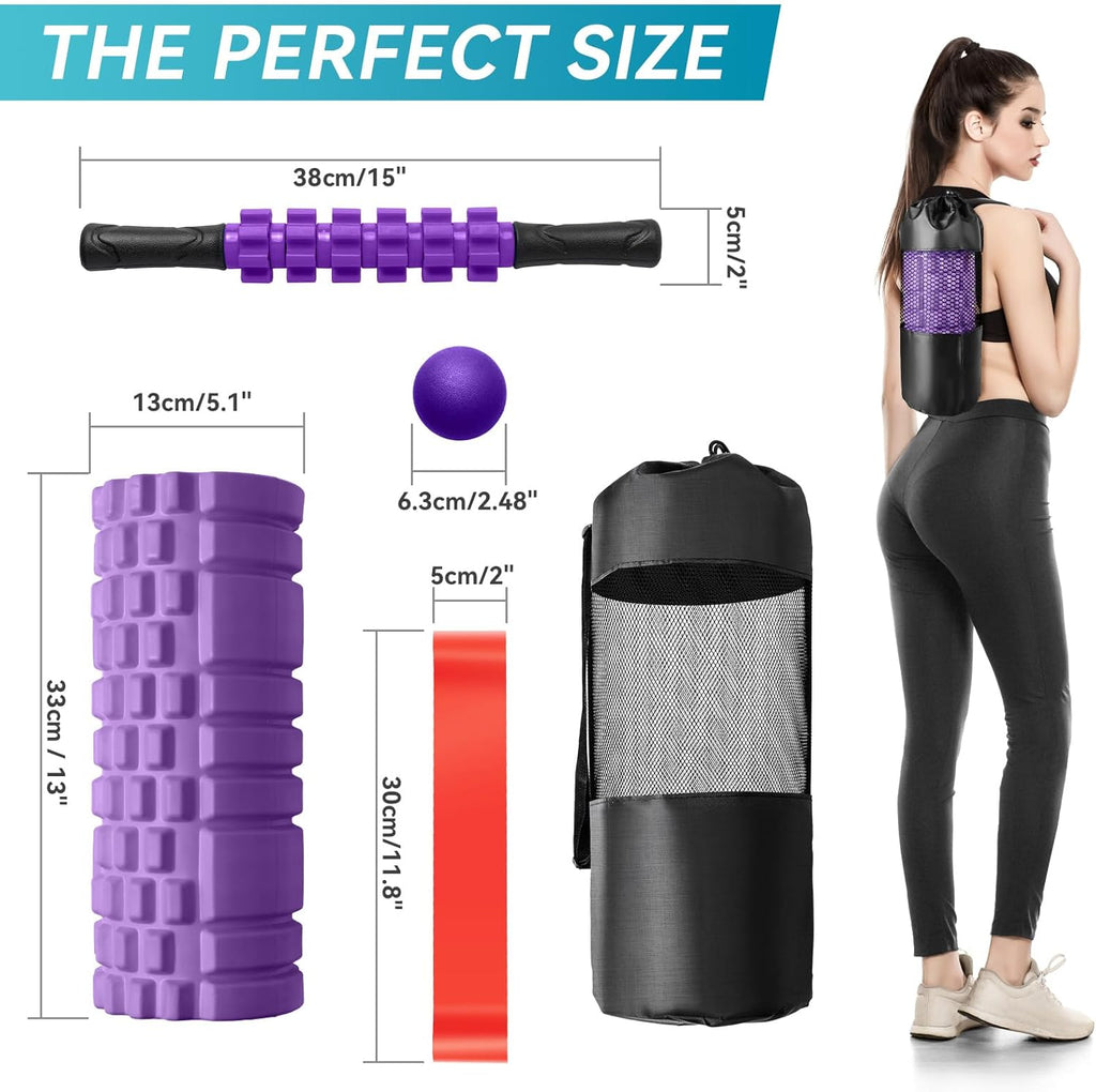 Skiennix 5-in-1 Foam Roller Set - High Density Deep Tissue Massager for Full Body Therapy (Purple)