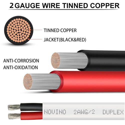 Duplex Marine Wire - 2 Gauge 5ft Tinned Copper Electrical Cable for Boats, RVs & Campers