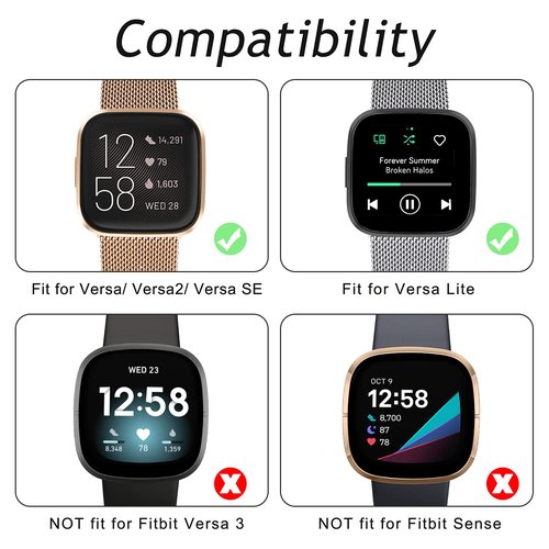 2 Pack Metal Bands Compatible with Fitbit Versa/Fitbit Versa 2 / Fitbit Versa Lite for Women Men, Stainless Steel Mesh Breathable Wristband Strap with Adjustable Magnet Lock (Small, Black+Silver)