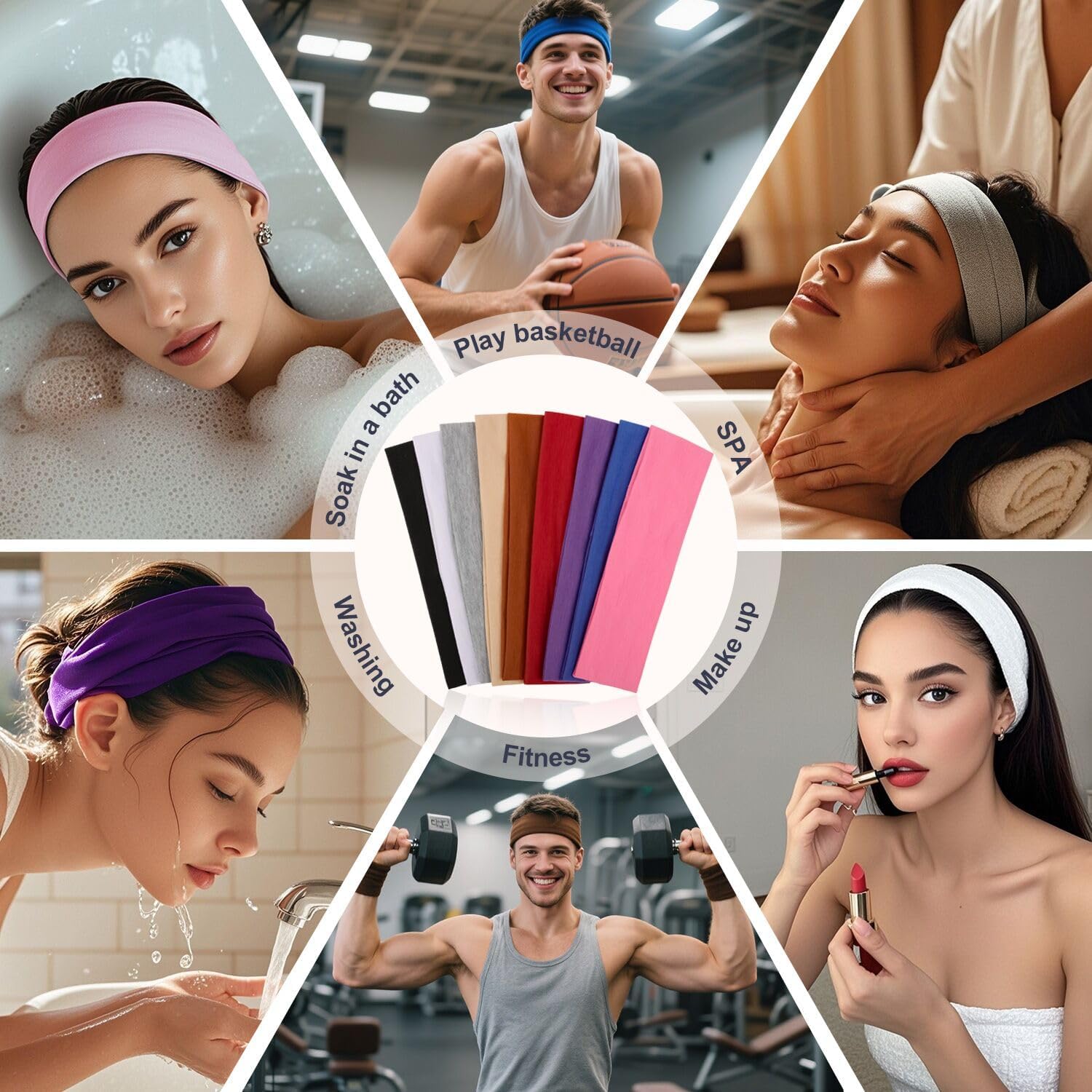 Skiennix 9-Piece Non-Slip Headband Set - Fashionable Elastic Cotton Hair Bands for Workout & Sports