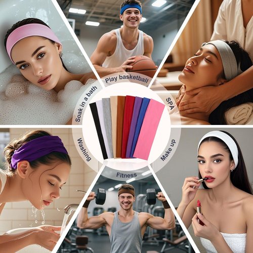 9Pcs Non-Slip Headbands for Women & Men - Soft Elastic Cotton Hair Bands for Yoga & Sports