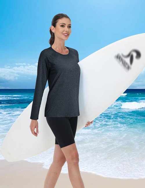 MAGCOMSEN Women's Long Sleeve Workout Shirt - UPF 50+ Sun Protection for Running & Swimming