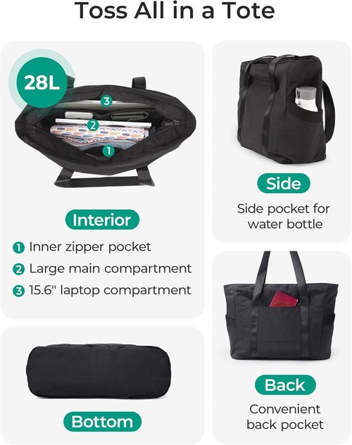BAGSMART Tote Bag for Women - Zippered Work Tote with Compartments | Ideal for Travel & Gym