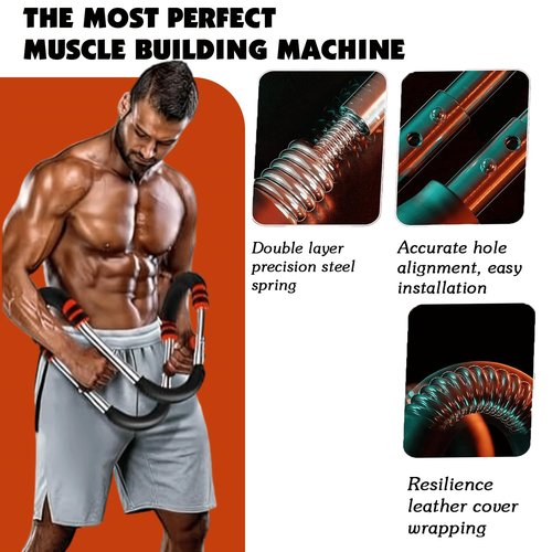 Twister Arm Trainer & 1 Pair Grip pad ,60-100lb Adjustable Chest & Arm Workout Tool with 2 Spring & Training Poster for Men & Women,Muscle Builder & Strength Training for Arms, Chest (Red)