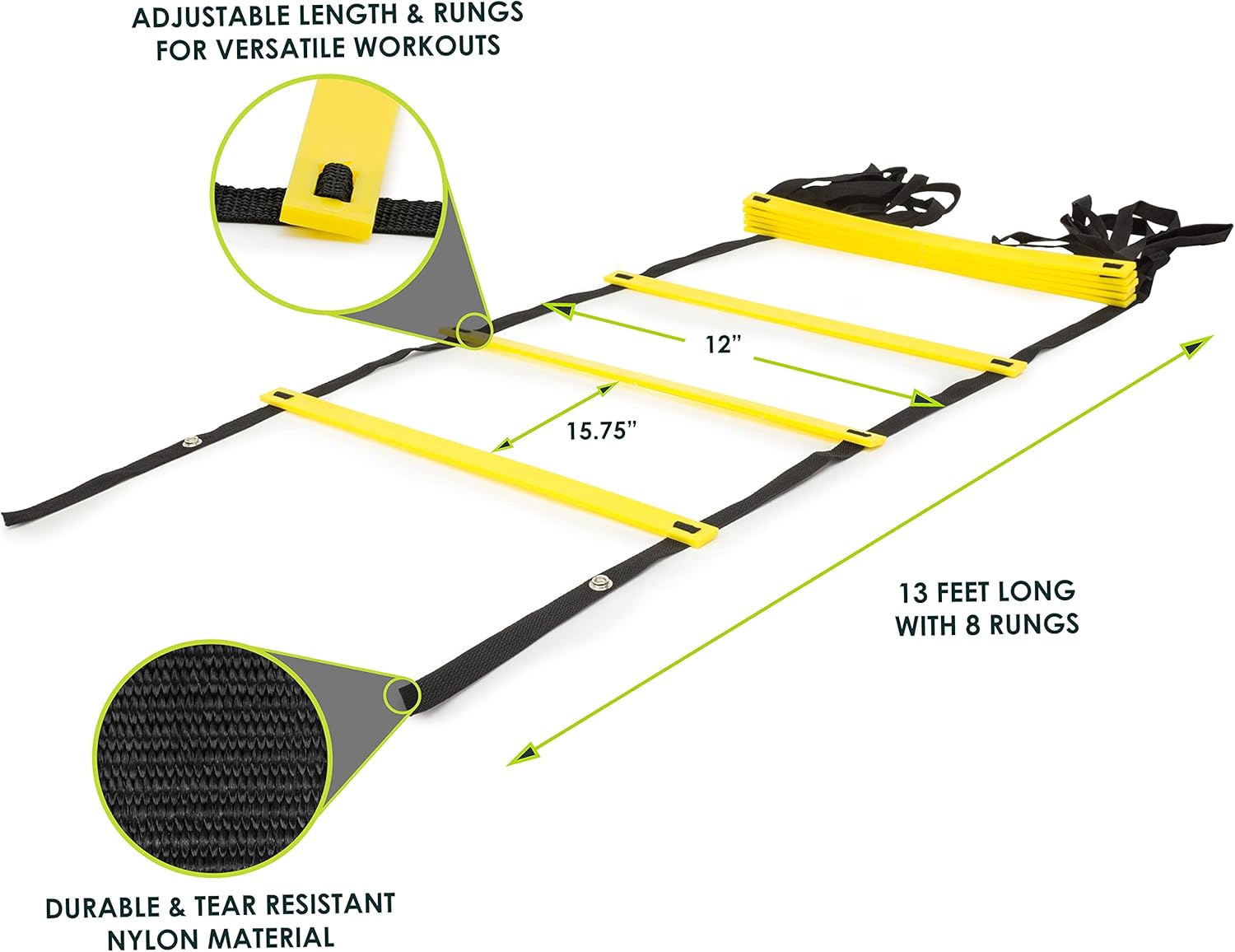 ProsourceFit Speed Agility Ladder - Enhance Speed Training & Sports Agility | 8, 12, 20 Rung with Free Bag