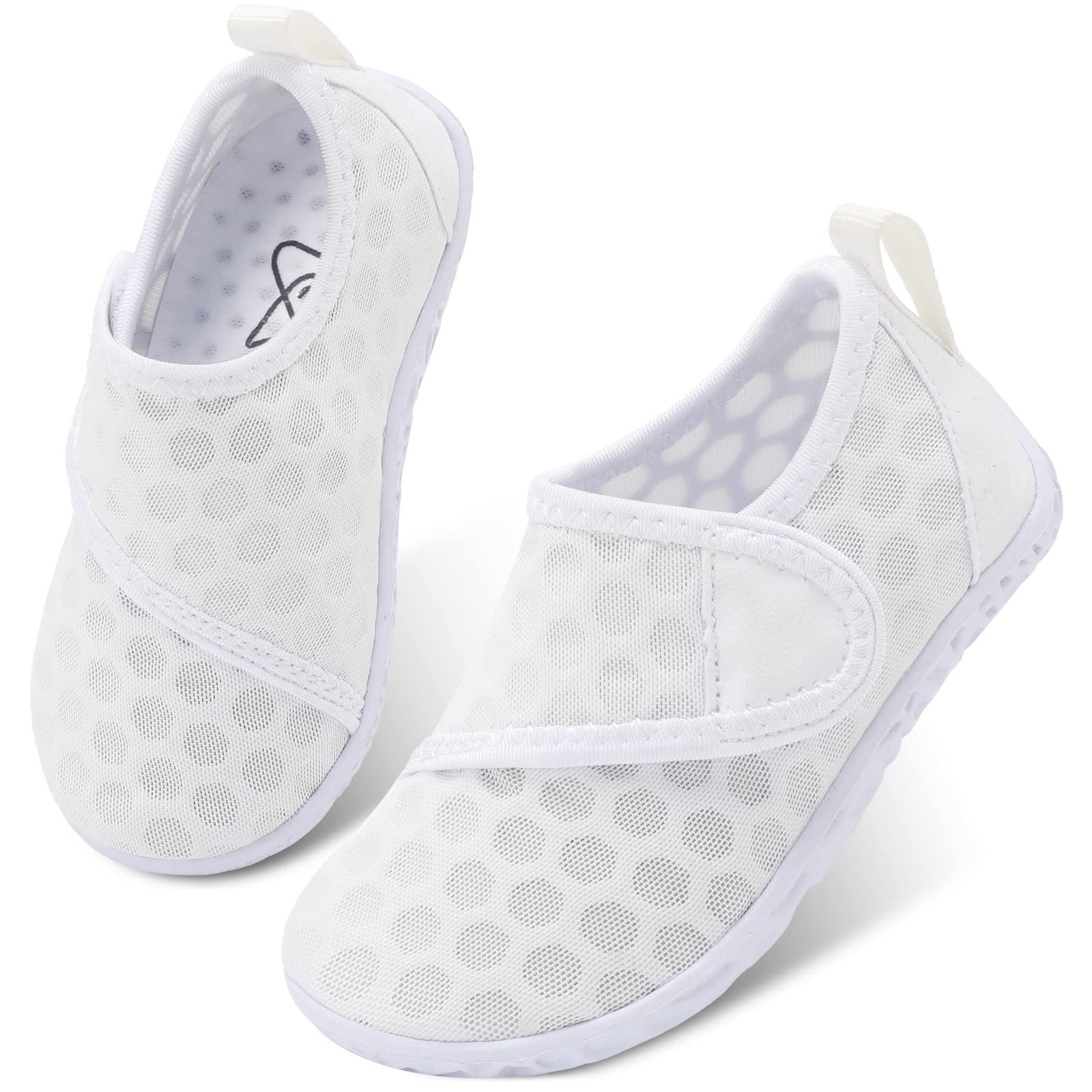 LeIsfIt Toddler Water Shoes Boys Girls Barefoot Aqua Socks Kids Breathable Quick-Dry Swim Shoes for Beach Pool Surf, White, 6 Toddler