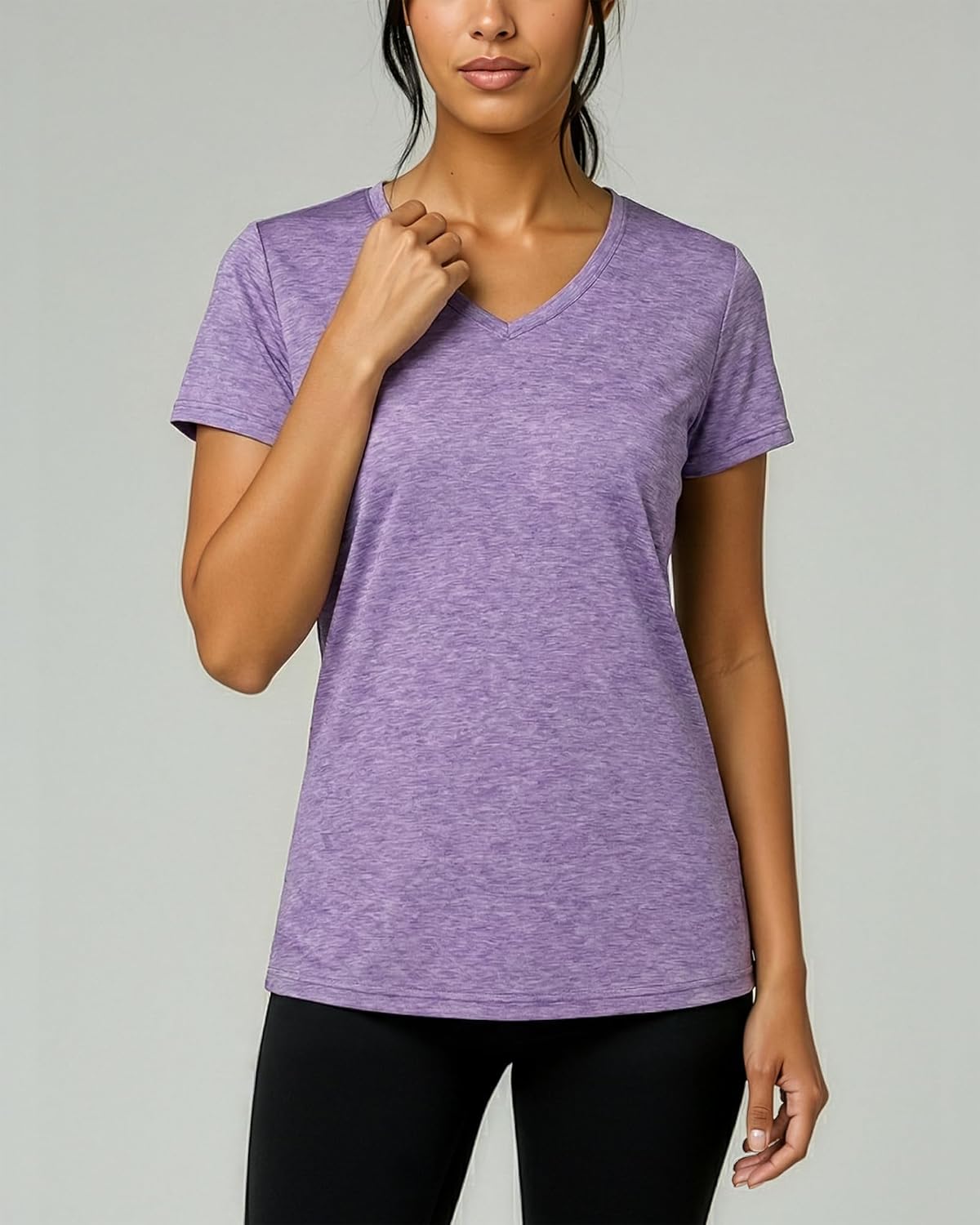 Real Essentials Women's Dry-Fit V-Neck Short Sleeve T-Shirt - 5 Pack Workout Yoga Tops (Plus Size Available)