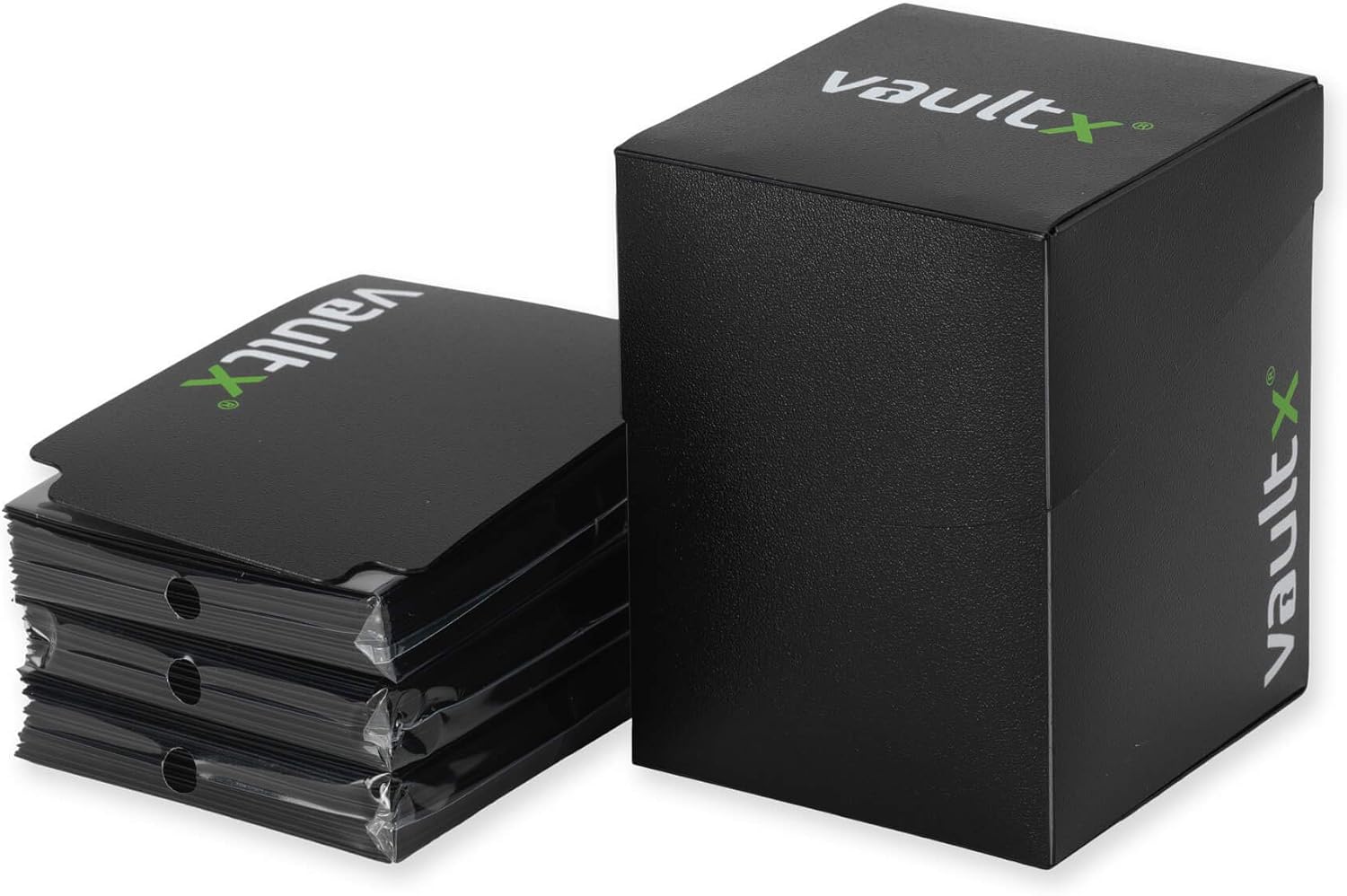 Vault X Trading Card Deck Box - Large Standard Holder with 150 Black Sleeves for MTG & TCG