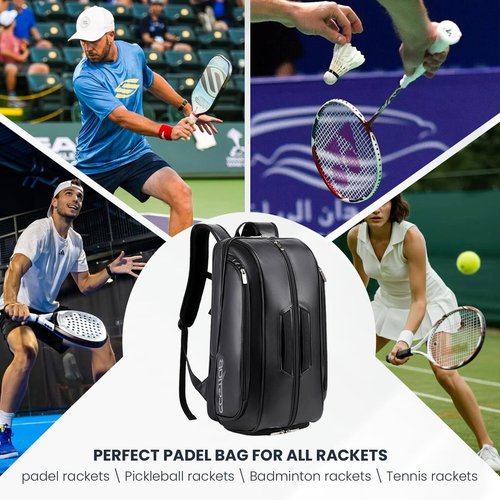 CCGTIOR Tennis Bags Convertible Padel Backpack - Duffle Bag For Paddles & Pickleball Accessories - Laptop Sleeve, Ball Sleeve, Fence Hook, Easy Access,Shoe Compartment (Black)