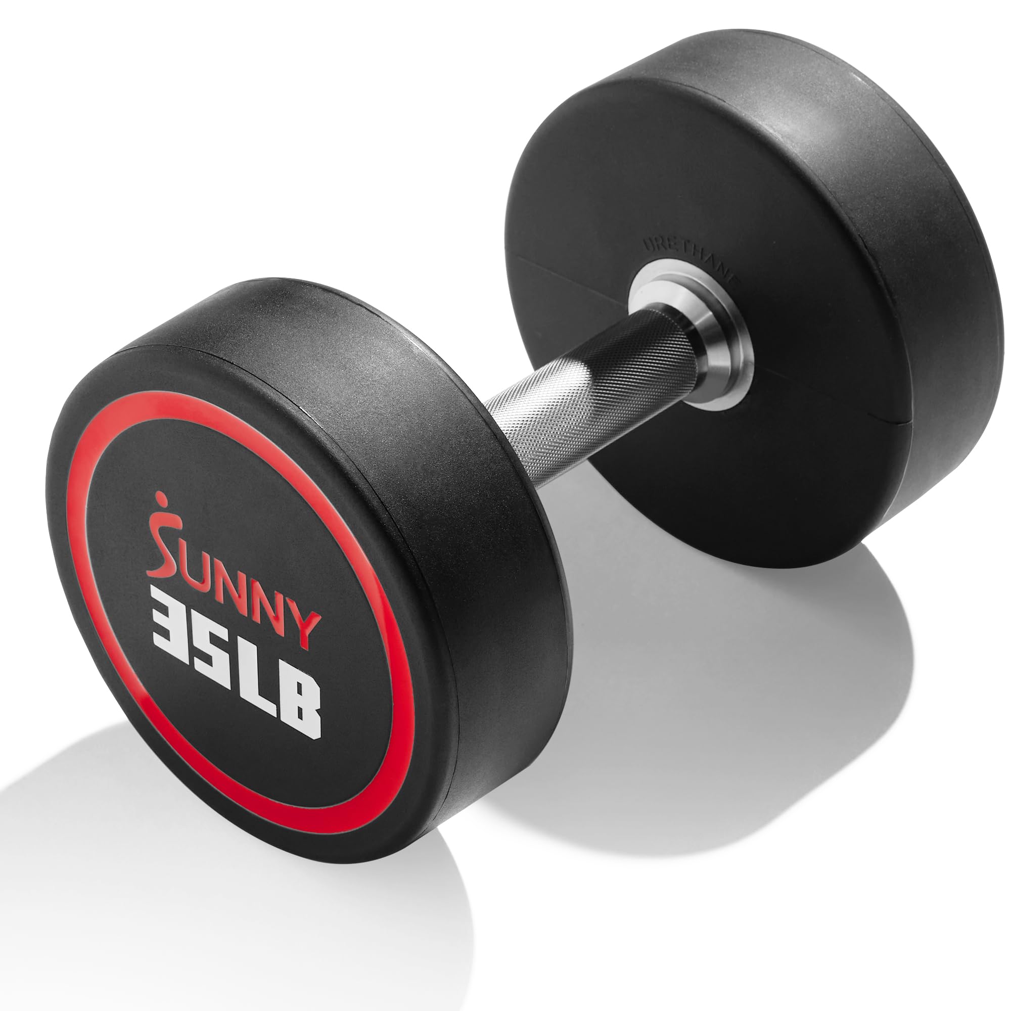 Sunny Health & Fitness Premium Polyurethane Commercial Grade Round Dumbbells with Diamond Knurled Handle, Durable Strength Training Equipment for Home Gym, 35-Pound (Single) - SF-DB02-35