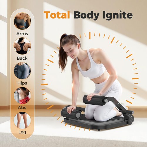 Ab Machine,Sit Up Exercise Equipment& Core Machine, Workout Equipment,Adjustable Ab Trainer with 3 Resistance Levels and Removable Auxiliary Handle,Home Gym Fitness Equipment for All Ages Grey