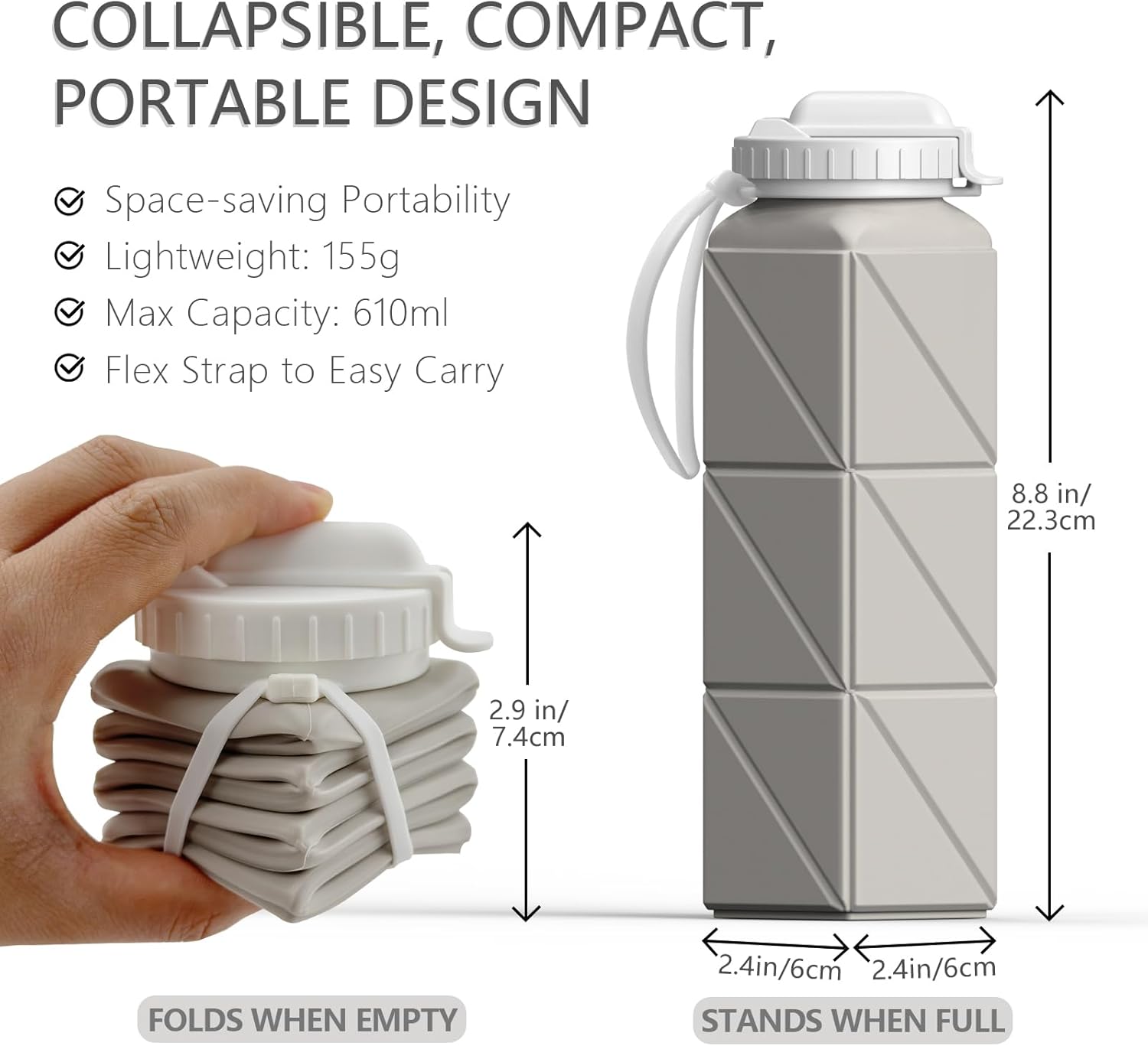 Starlight Collapsible Water Bottle - 20.6oz Silicone, BPA-Free, Leakproof & Portable for Travel, Camping, Yoga