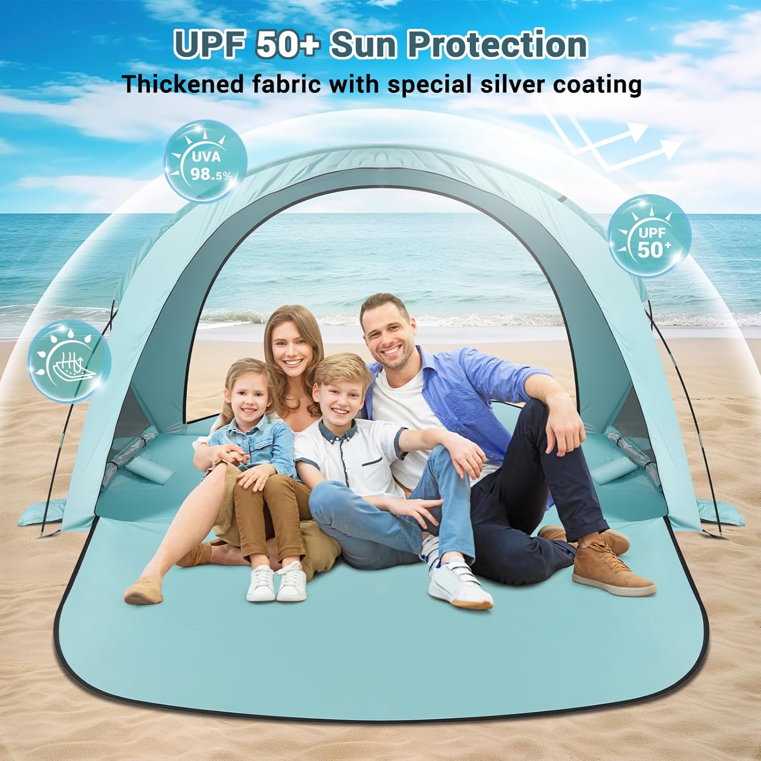 Skiennix Beach Tent - Portable Sun Shelter with UPF 50+ UV Protection | Family Canopy for 4 People (Green)
