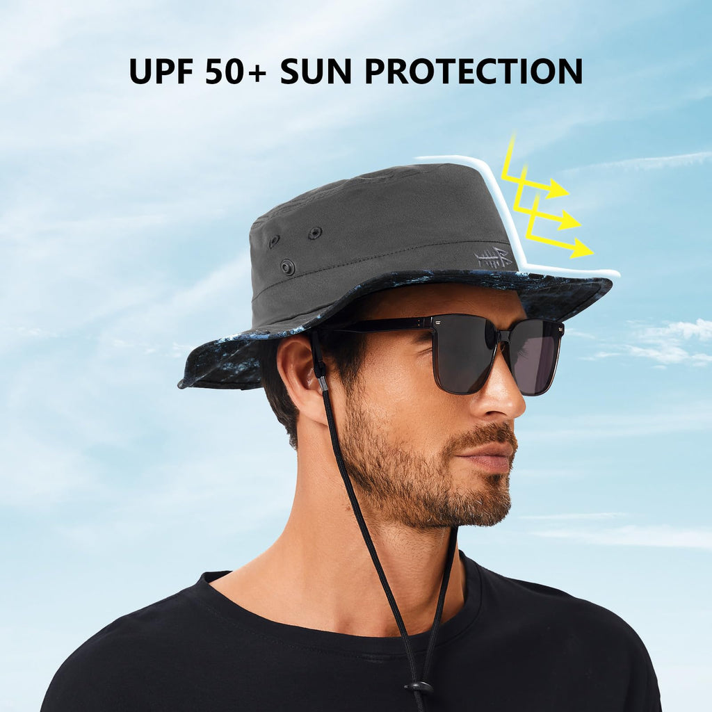 BASSDASH UPF 50+ Patterned Under Brim Foldable Lightweight Bucket Sun Hats for Fishing Hiking Safari Men Women FH18