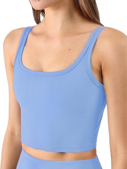 Chilylori Women's Seamless Sports Bra - Ribbed Longline Crop Top with Medium Support | Workout Essential