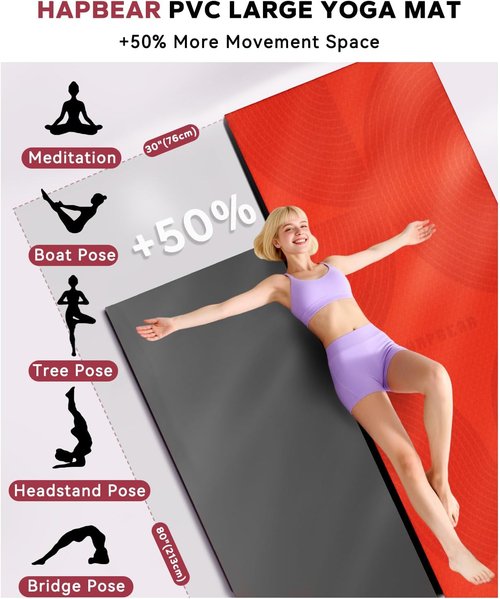 HAPBEAR Large Yoga Mat - 72"x36" Extra Wide Anti-Slip Exercise Mat | 1/4" Thick for Ultimate Cushioning - Perfect for Yoga & Pilates