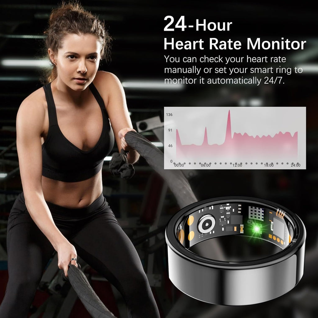 Skiennix Smart Ring - Health Tracker for Men & Women | Heart Rate, Sleep Monitor, IP68 Waterproof (Black, Size 10)
