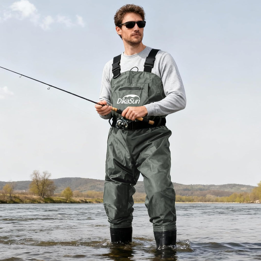 Skiennix Waterproof Fishing Waders - Durable 2-Ply Nylon/PVC Chest Waders with Boots | Sizes 4-13