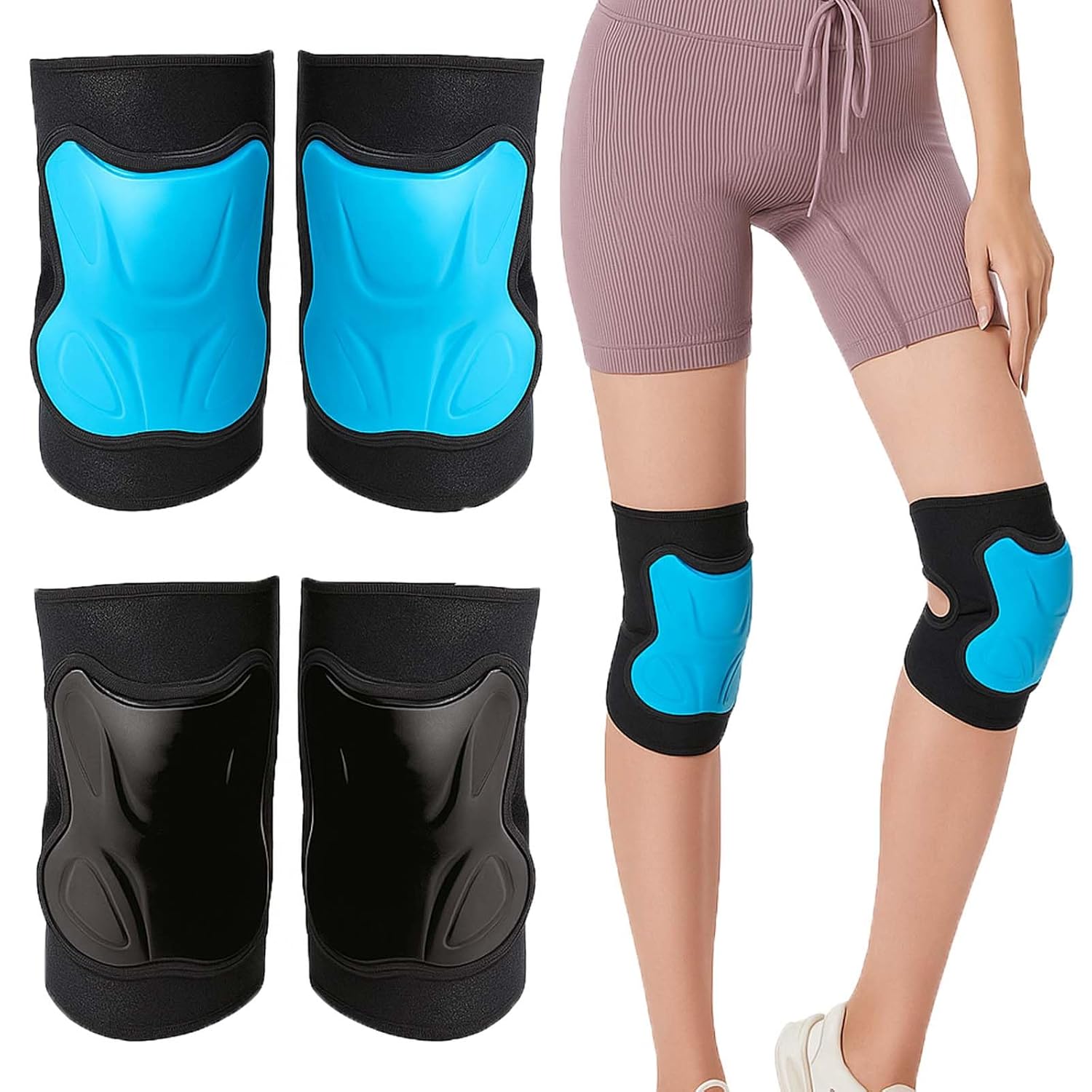 Skiennix Construction Knee Pads - Non-Slip Straps for Men & Women | Soft Foam Cushion, Blue (1 Pair)