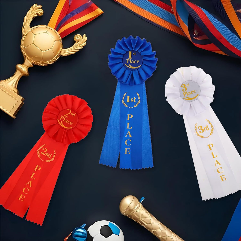 Regine Switzerland 3 Pcs Ribbon Award Set - 1st, 2nd, 3rd Place Victory Ribbons | Blue, Red & White