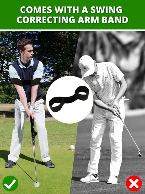 MJDYTYT Retractable Golf Swing Trainer Aid with Arm Band,Golf Swing Training Aids for Right/Left Hand Golf Grip Trainer Indoor & Outdoor Golf Training Tools for Beginners Practice Click Feedback