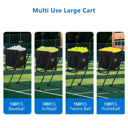 CEPHKY Portable Tennis Ball Hopper with Wheels, Foldable Ball Caddy Holder for Baseball, Pickleball, Softball and Tennis Balls, Large Capacity Basket for Easy Storage & Transport, Holds 100-150 Balls