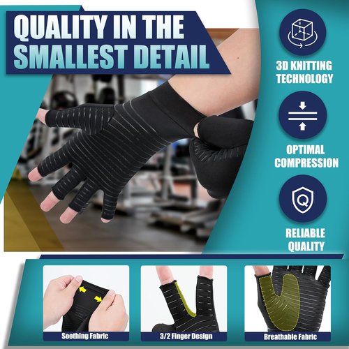 DRNAIETY Copper Arthritis Compression Gloves - Fingerless, Anti-Slip Design for Pain Relief | Comfortable Fit (Large)
