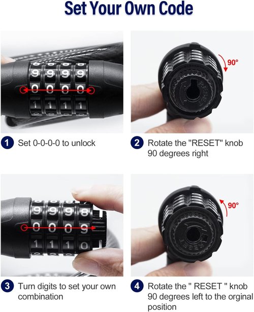 NDakter Bike Lock - 4FT Combination Cable Lock with Mounting Bracket | Ideal Anti-Theft Solution for Bicycles