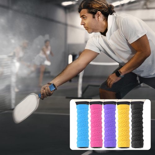 HINZIC 5 Pack Anti-Slip Perforated Pickleball Paddle Racket Grip Tape Handle Wrap for Pickle Ball Tennis Badminton Overgrip Racquet Moisture Wicking- Red & Blue & Black & Yellow & Purple